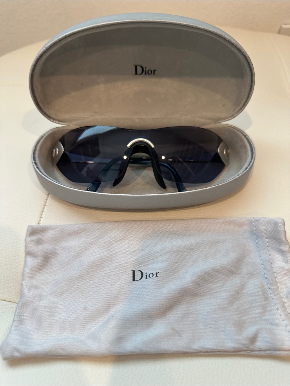 Dior Women's Shield Sunglasses in Dark Blue with Silver Accent
